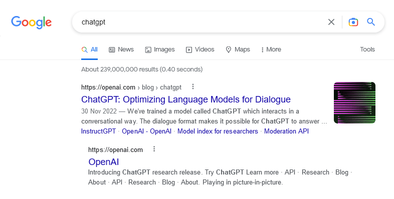 Screenshot of ChatGPT Login URL Google Search for post ChatGPT: How to Login Step-by-Step Guide | AI Marketing Automation